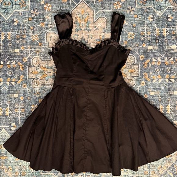 Free People Dresses & Skirts - Free PeopleMidnight Magic Black Mini Skater Dress with Ruffle Detail